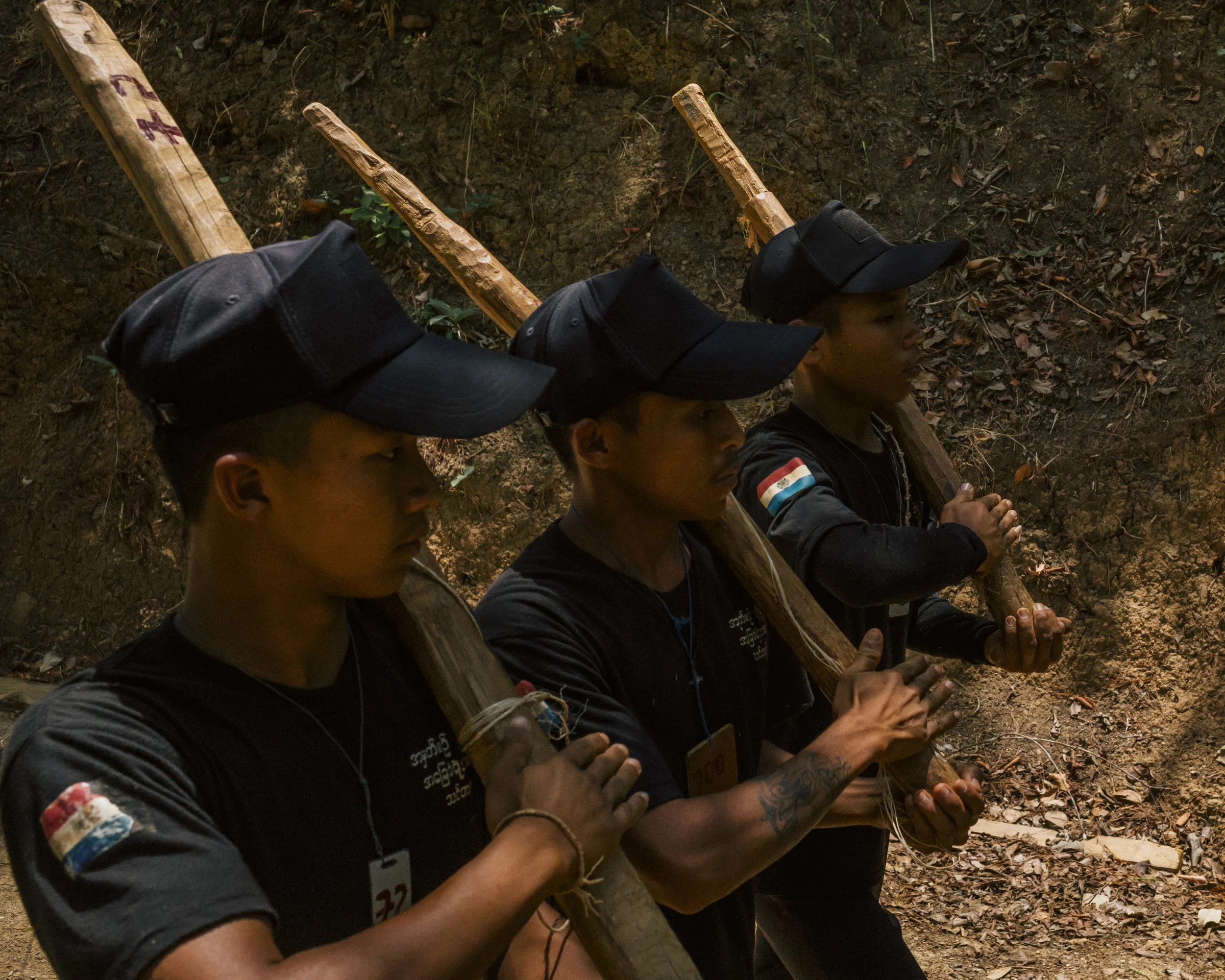 Young Karenni police recruits leave the training ground for Karenni State Police (KSP) Station 8 in Pekon (or Pekhon) Township, Shan State. 