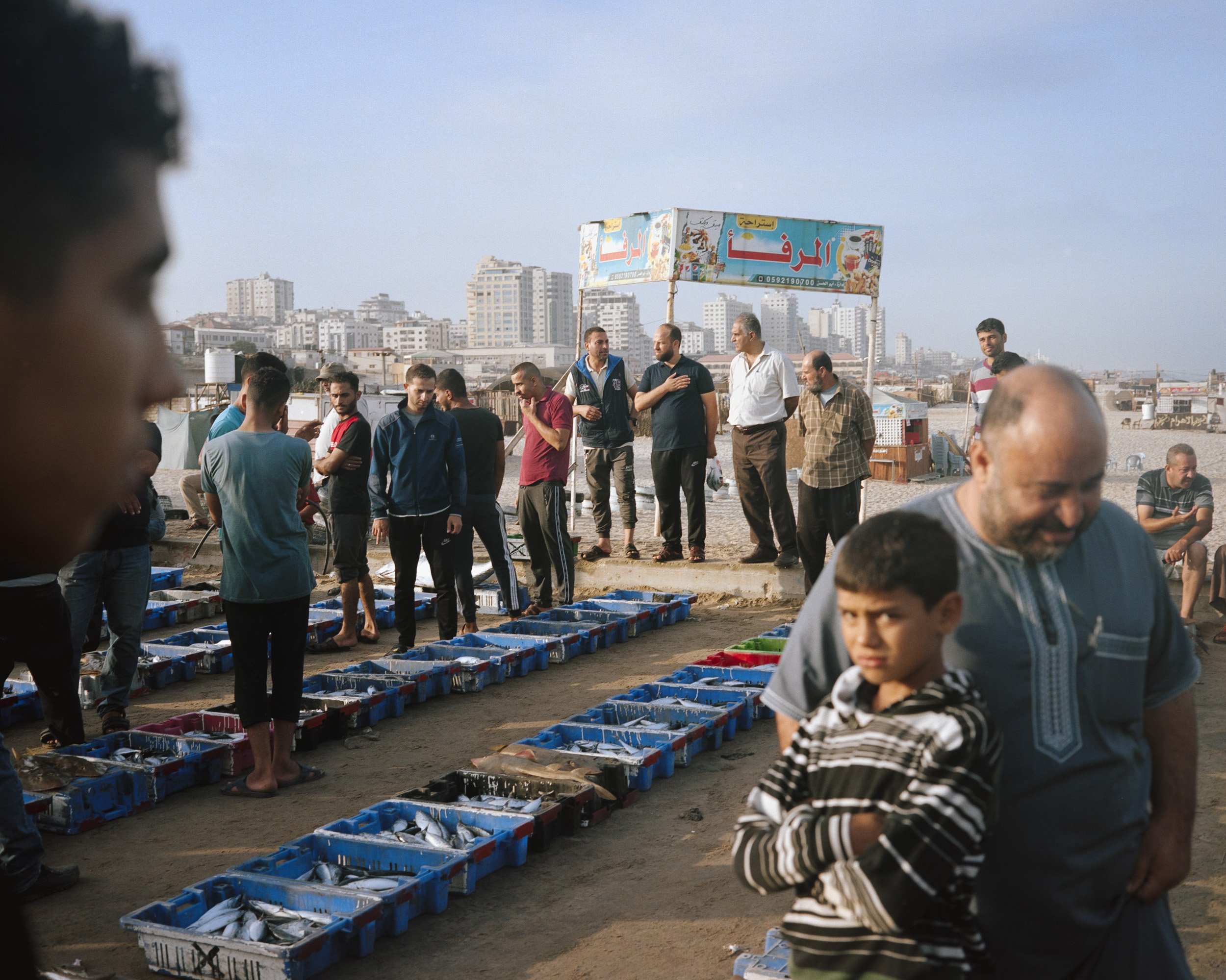 Early morning fish market in Gaza City. Gaza Strip, October 3, 2022. The fish are sold at auction. © Lucien Lung / Riva-Press