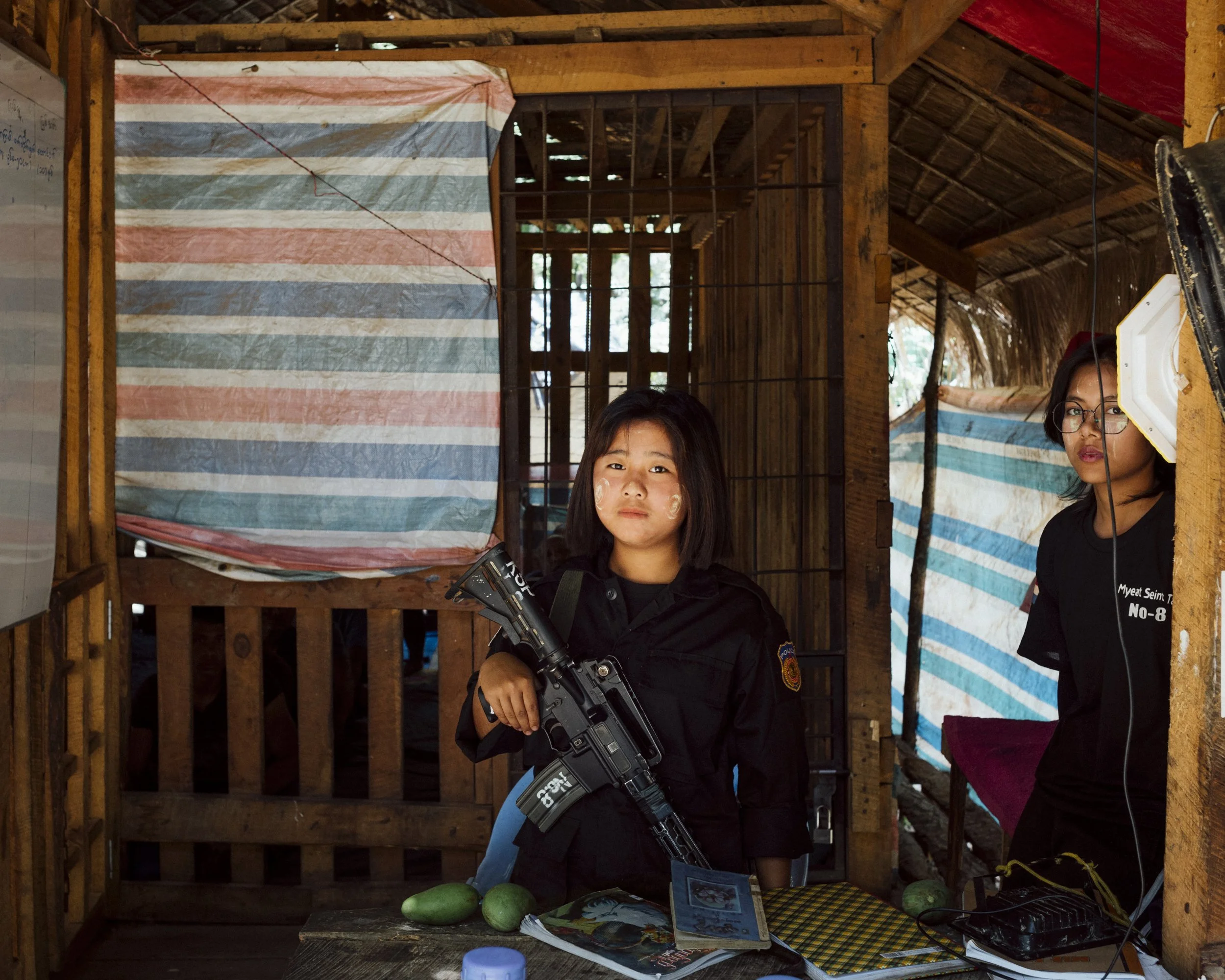 A Karenni Police (KSP) officer guards the jail at Police Station 8 in Pekon (or Pekhon) Township, Shan State.