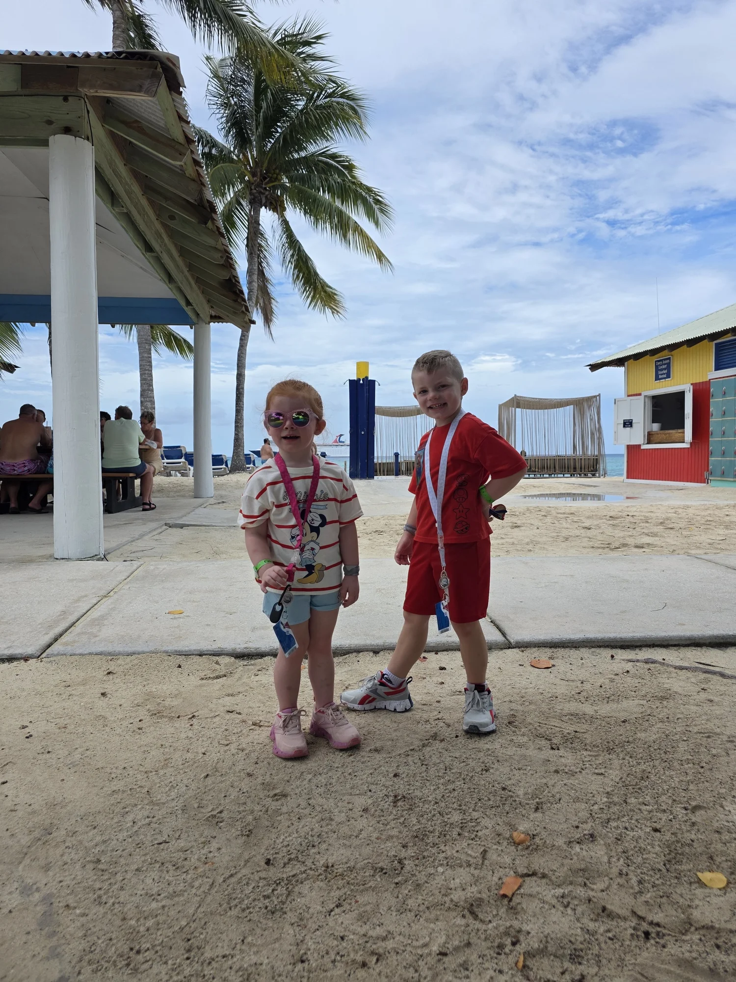 Family cruise vacation at a tropical port