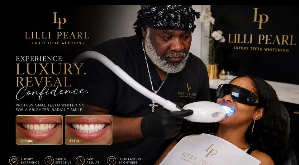 Professional teeth whitening service by Lilli Pearl smiles with before -and -and-after smile results .