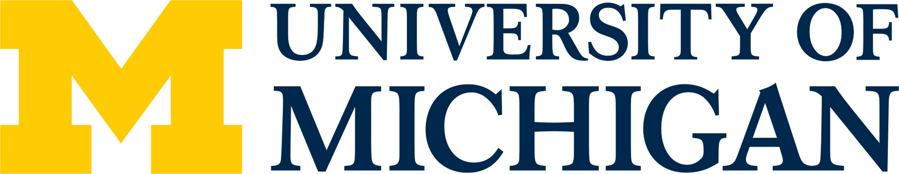 The logo of the University of Michigan featuring a large yellow block M and the university's name in dark blue text.