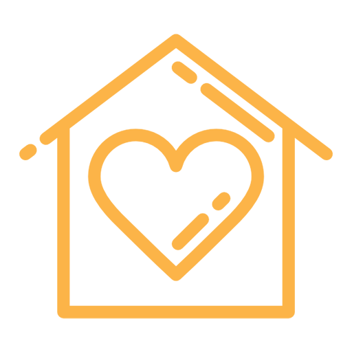 Outline of a house with a heart inside, symbolizing home and love.