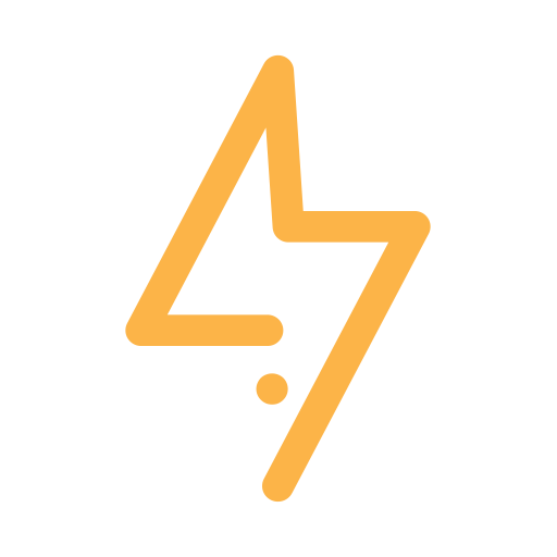 Icon of a lightning bolt with a small dot beneath it, in orange outline on a black background.
