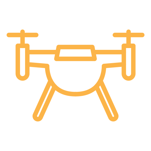 Outline of a drone with four propellers on a black background.