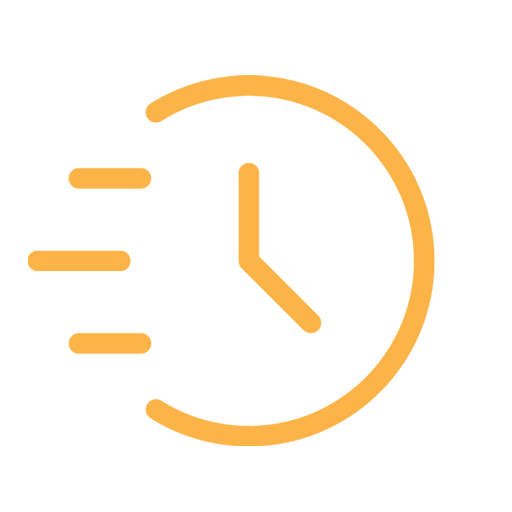 Icon of a clock with motion lines indicating fast or quick time.