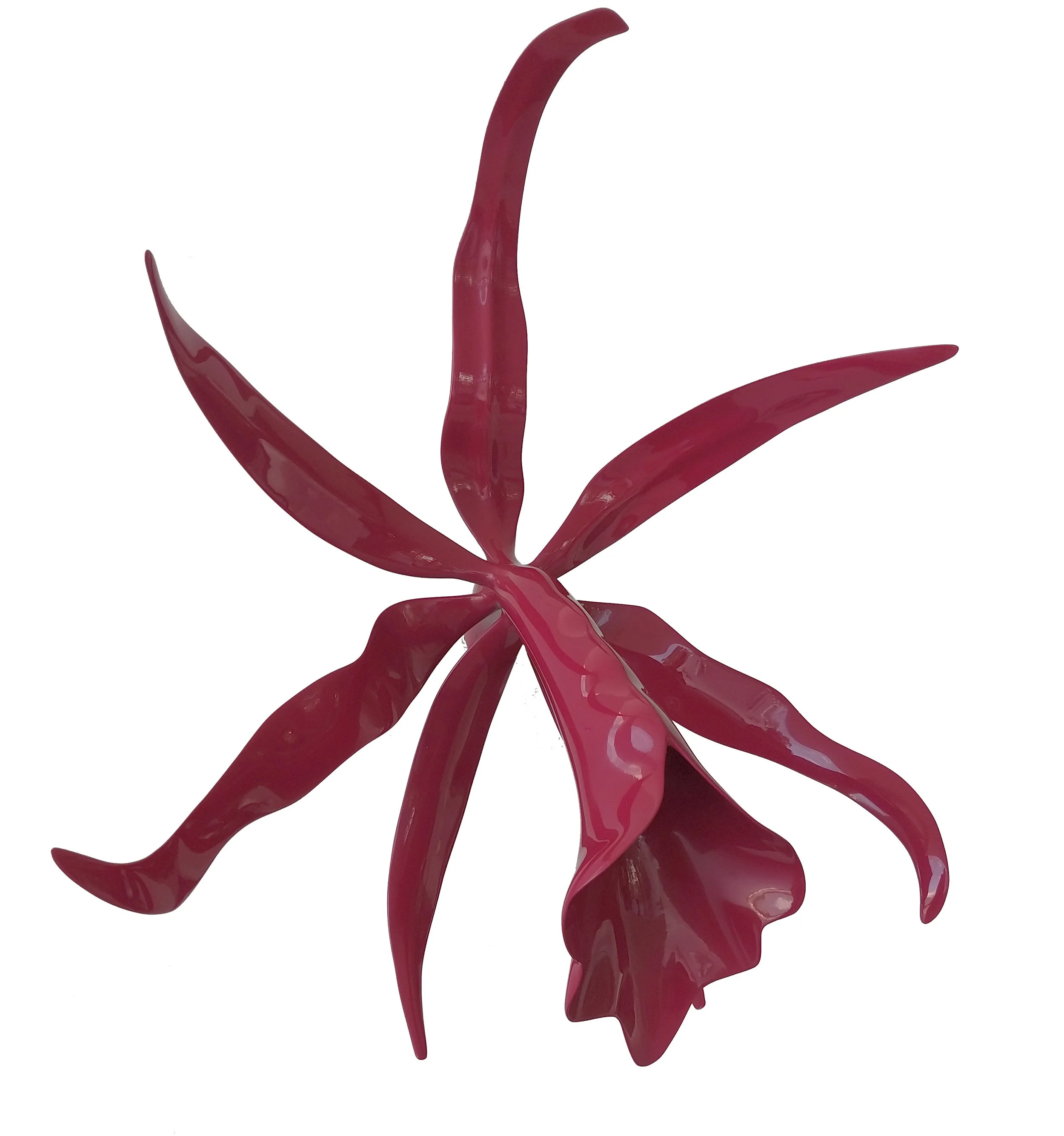 A digital art piece featuring elongated, curved, glossy red shapes against a white background, resembling abstract organic forms.