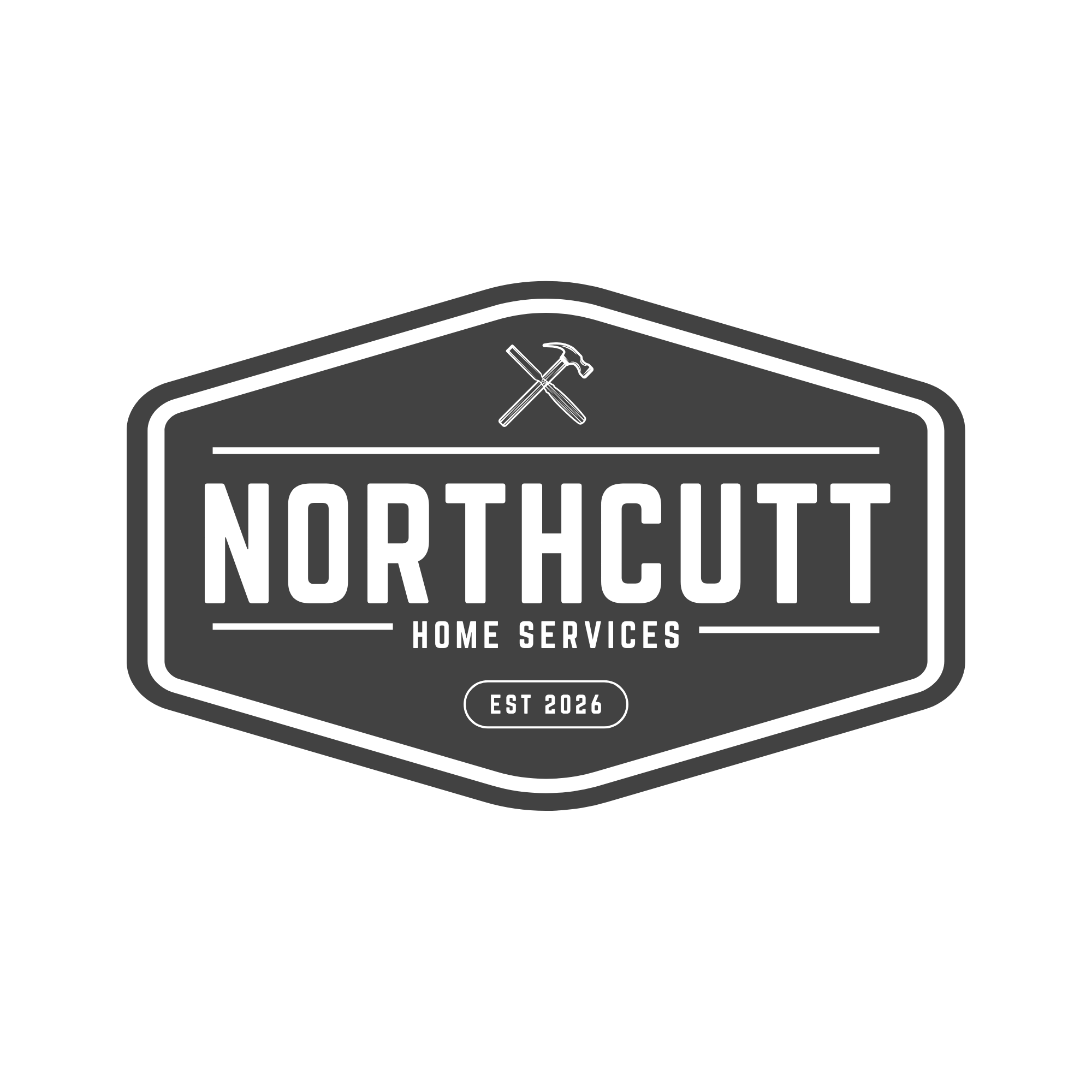 Illustrated home maintenance and improvement services logo with hammer and wrench icons, featuring the text 'Northcutt Home Services' and 'EST 2026'.