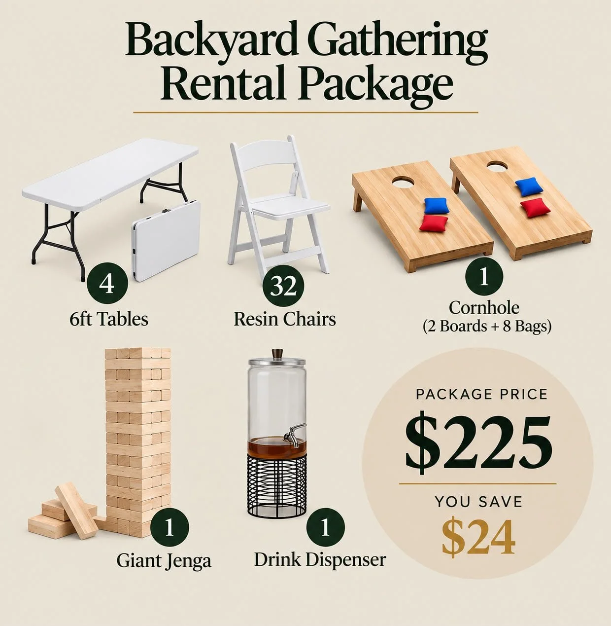 Backyard Gathering Rental Package $225.00