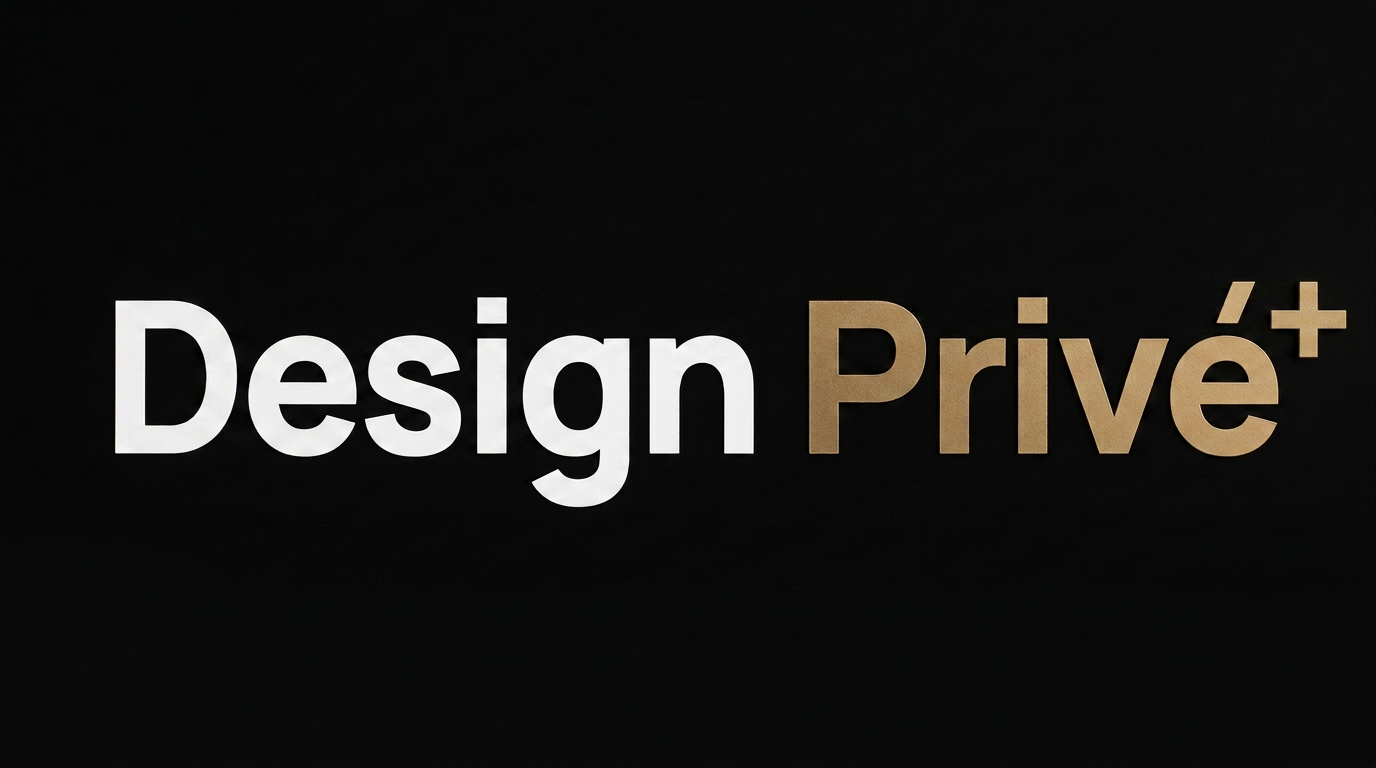 Testo 'Design Privé+' su sfondo nero.