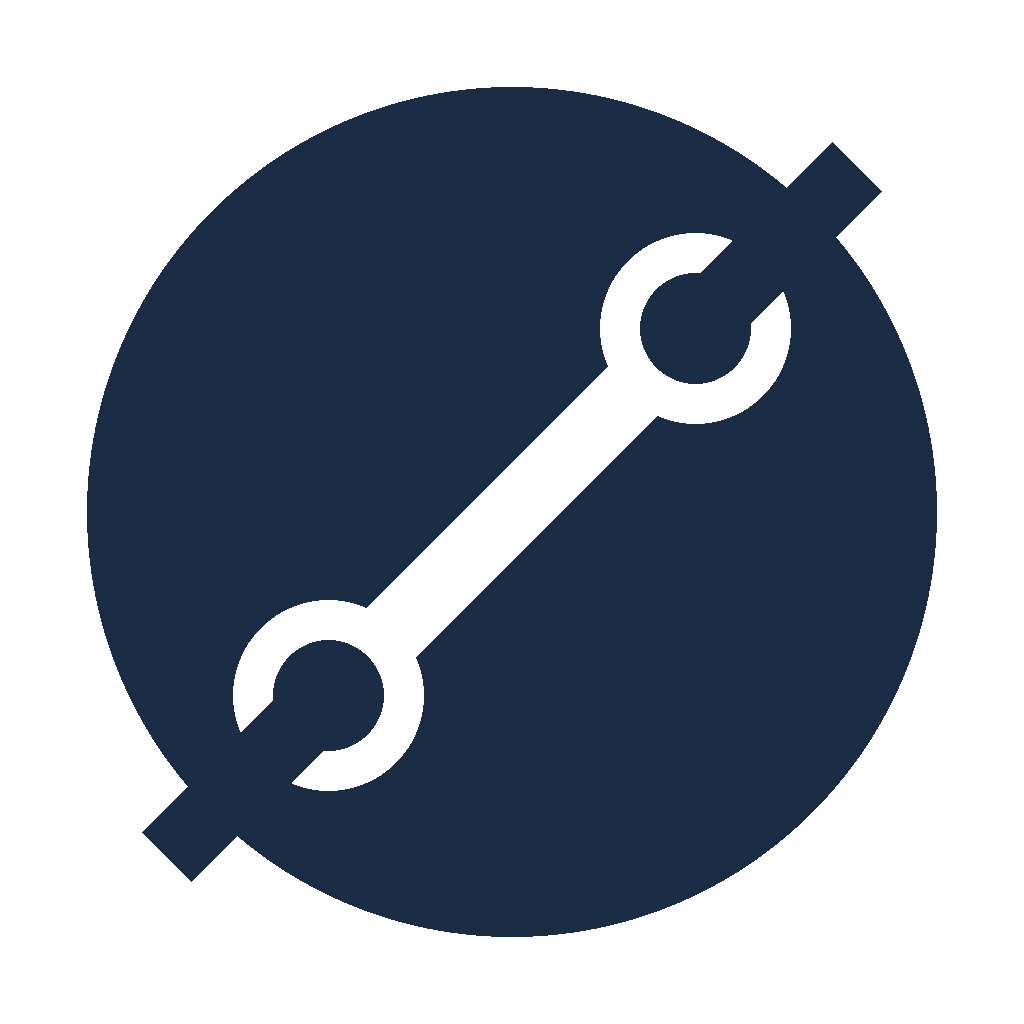Icon of a white wrench on a dark circular background