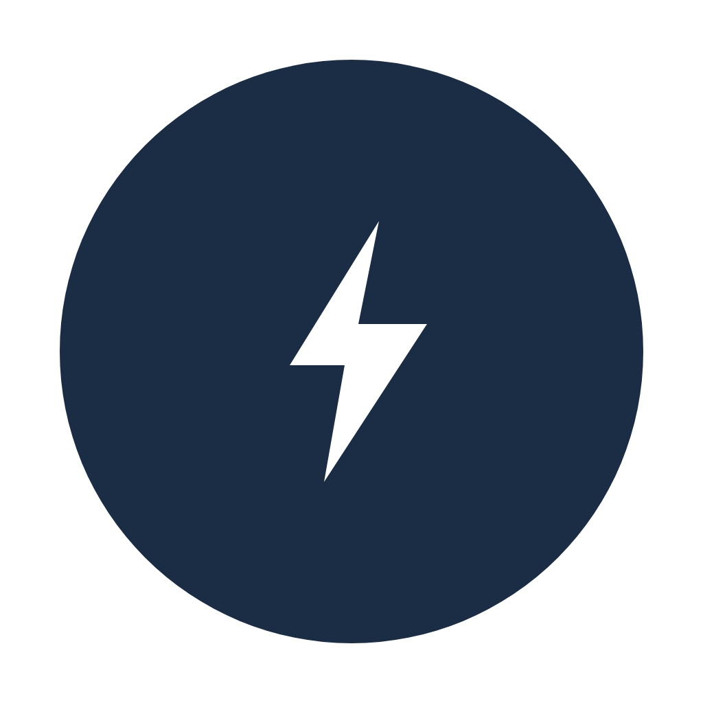 Dark blue circular icon with a white lightning bolt in the center.