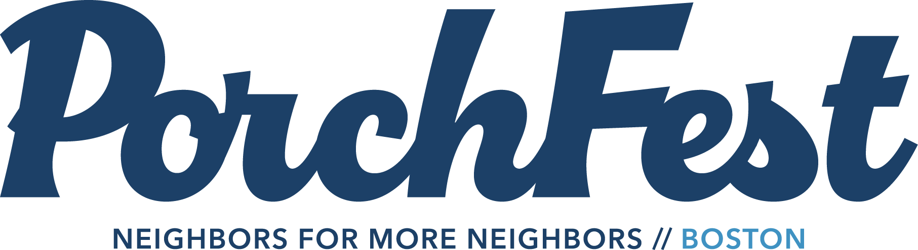 PorchFest logo with the tagline "Neighbors for More Neighbors // Boston"