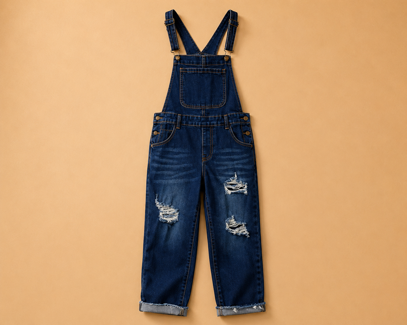 Trendy Distressed Denim Overalls - Size 14