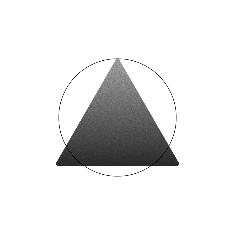 Black gradient triangle overlapping a thin black circle on a white background