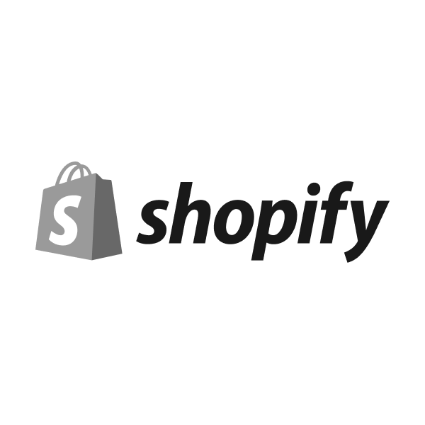 Shopify logo with gray shopping bag icon and black wordmark