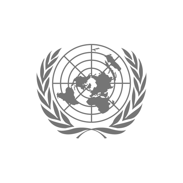 Gray United Nations emblem featuring a world map surrounded by olive branches