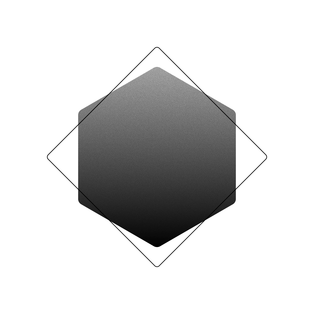 Abstract geometric design with a dark gradient hexagon layered over a thin outlined diamond on a white background