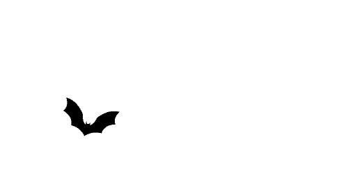 Black bat silhouette flying against a gray background.