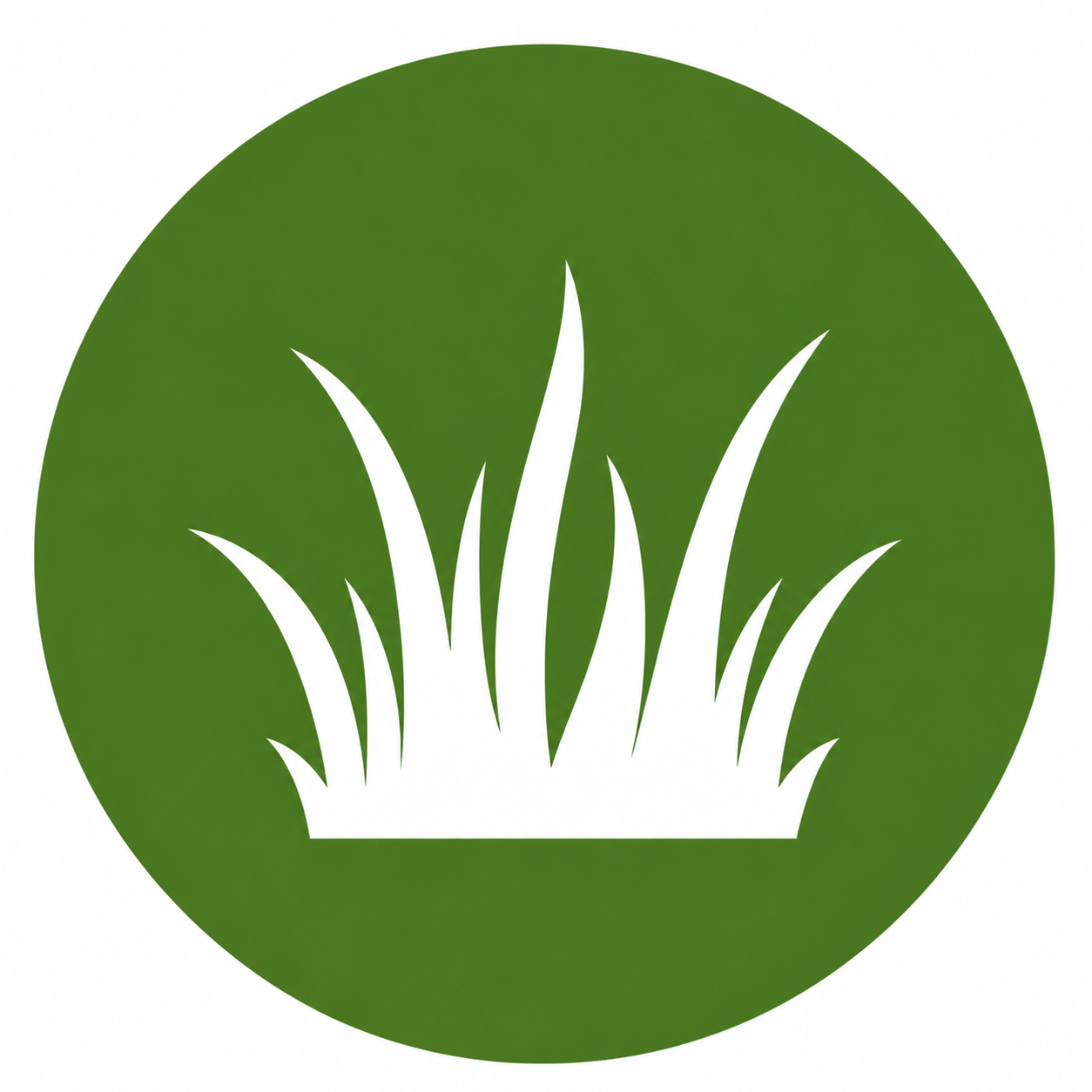 White grass silhouette on a green circular background.