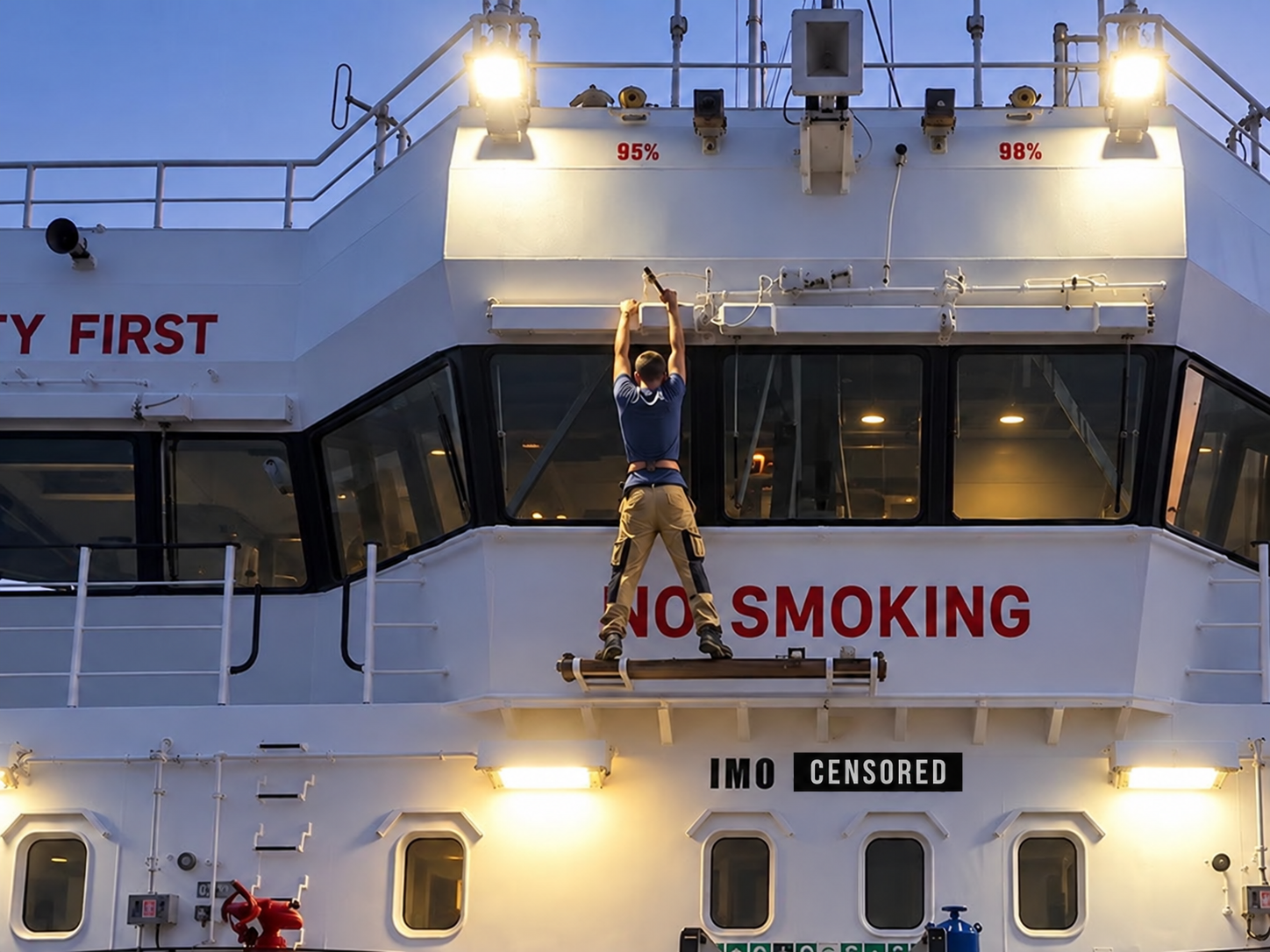 Technical work aboard a ship.