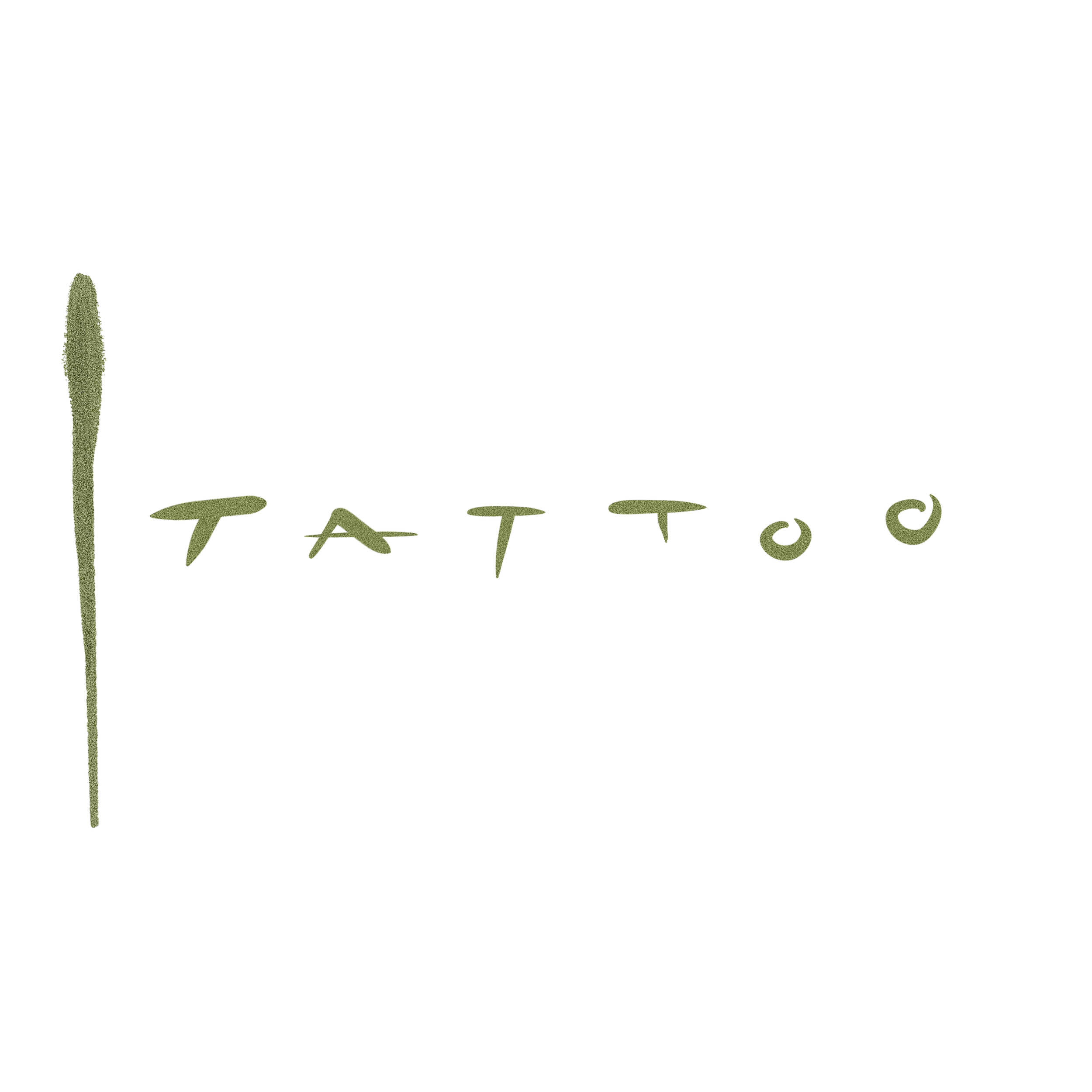 Close-up of green handwritten word "TATTOO" in light green on transparent background
