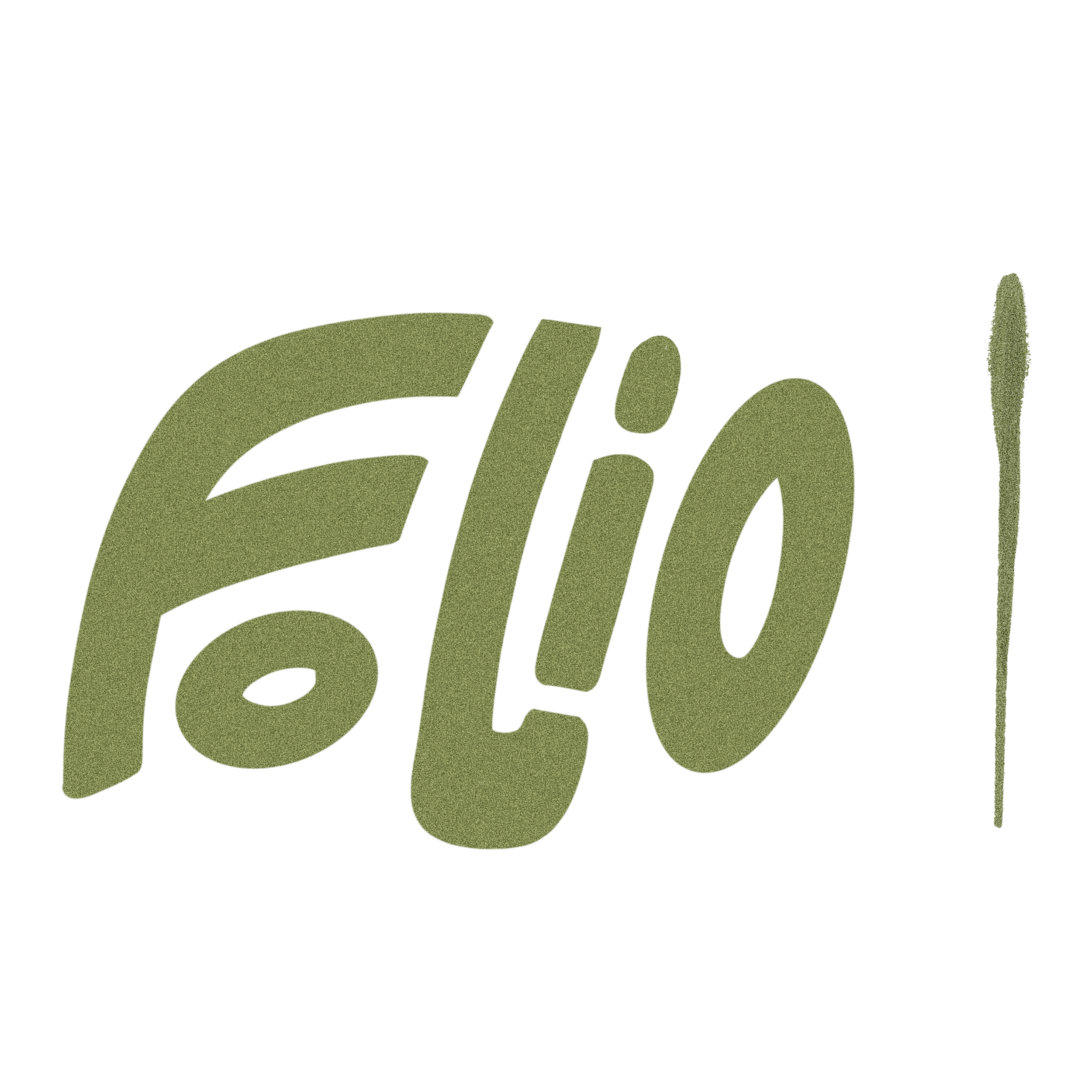 A textured, stylized illustration of the phrase/Brand 'Folio' in a fun font, with a gradient from green to gold, set against a transparent background.