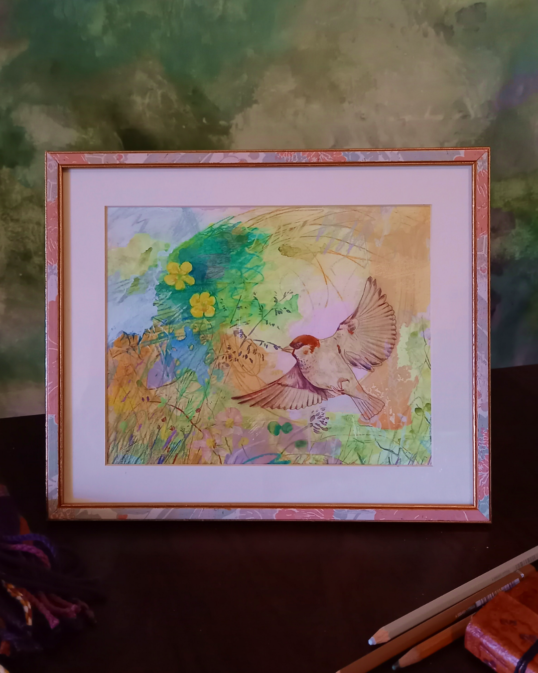 Abundant provision sparrow painting Lea Helygain.png