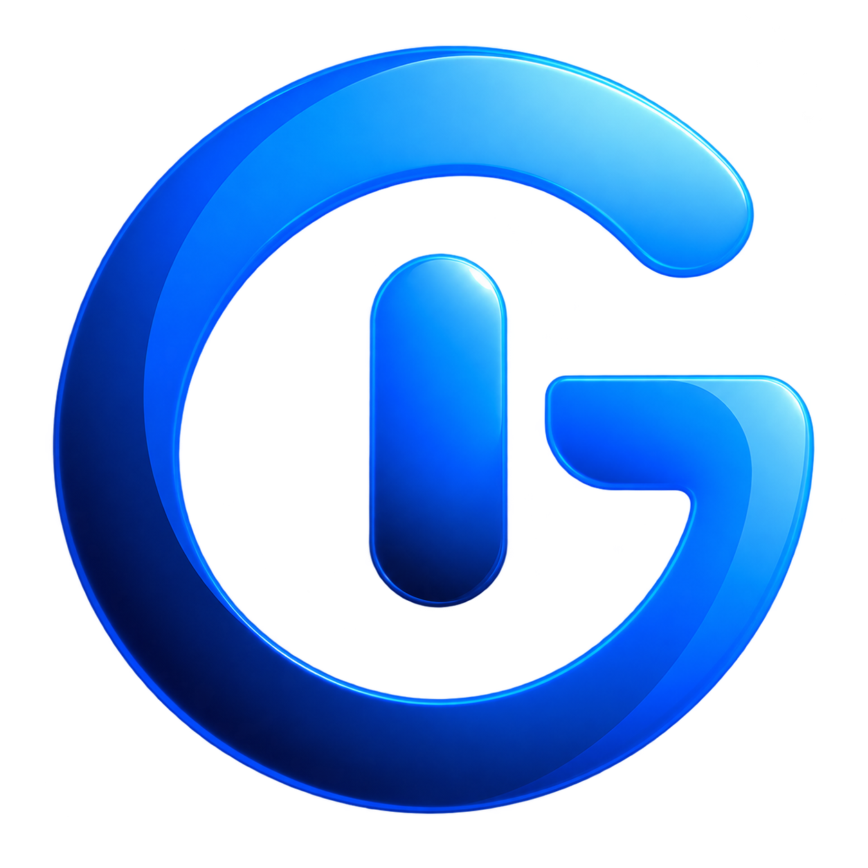 Blue and cyan logo with a circular shape and a vertical oval in the center, resembling a power button symbol.