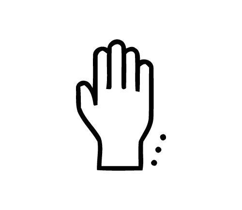 Icon of a raised hand with three small dots representing child protection advocated for by the Colorado Children's Alliance.