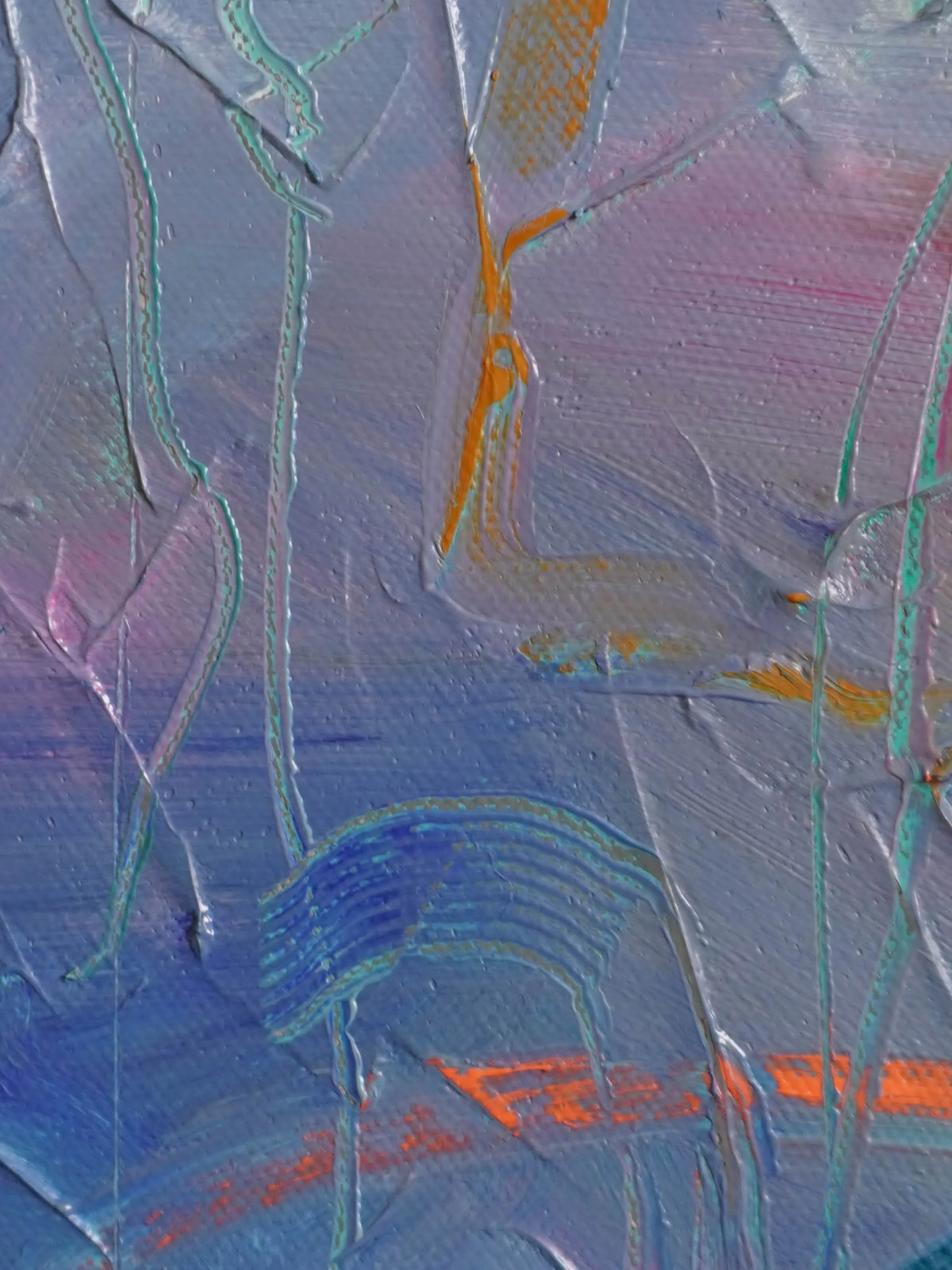 Close up of Astral by Gedi Campbell, 90x75cm, oil paint over acrylic medium base on canvas from the Liminal Echoes series. Features layered texture, blended tones and subtle oil stick lines.
