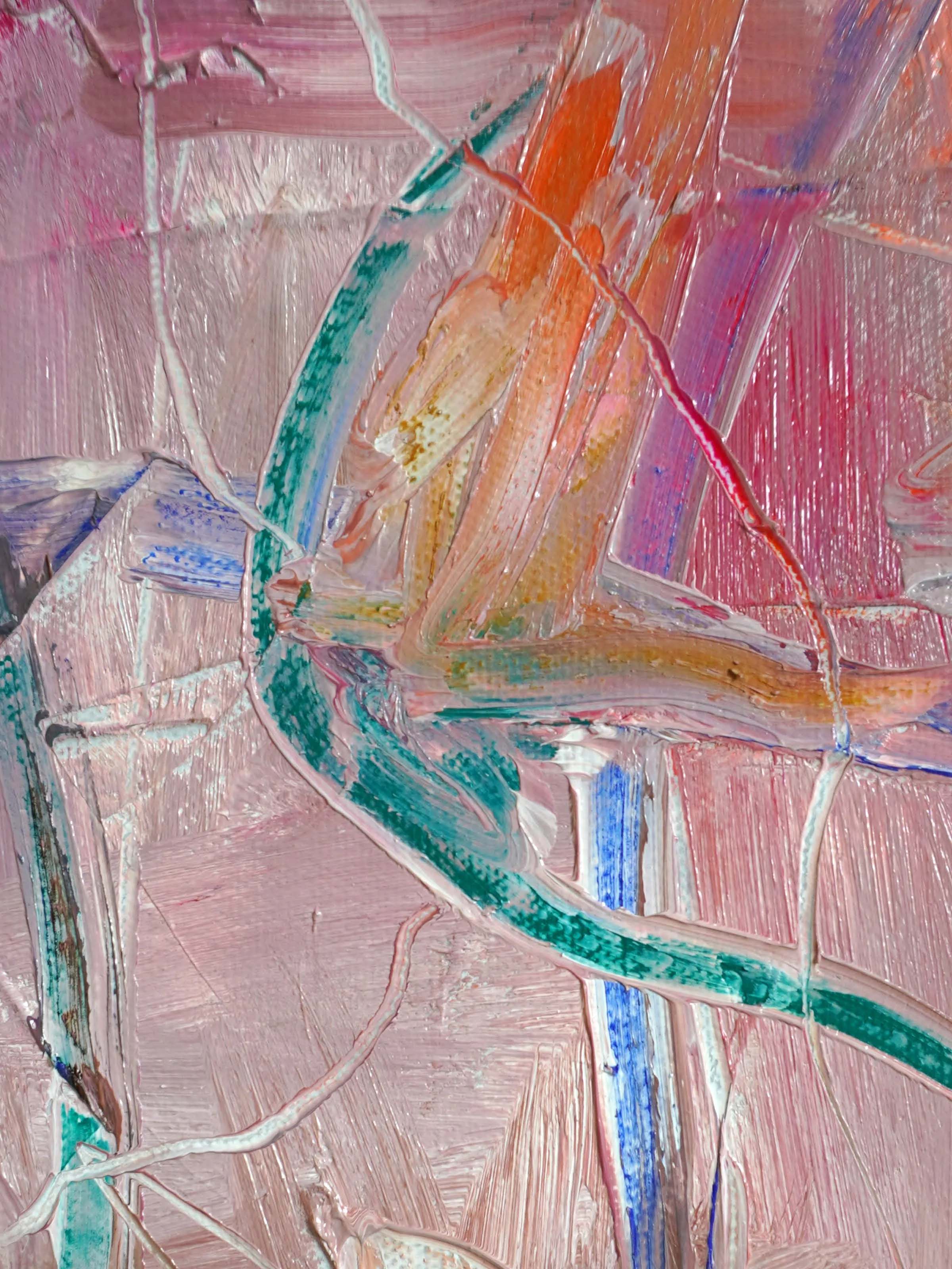 Close up of Continuum by Gedi Campbell, 75x60cm, abstract painting in oil paint over acrylic medium base on canvas from the Liminal Echoes series. Features layered texture, blended tones and subtle oil stick lines.