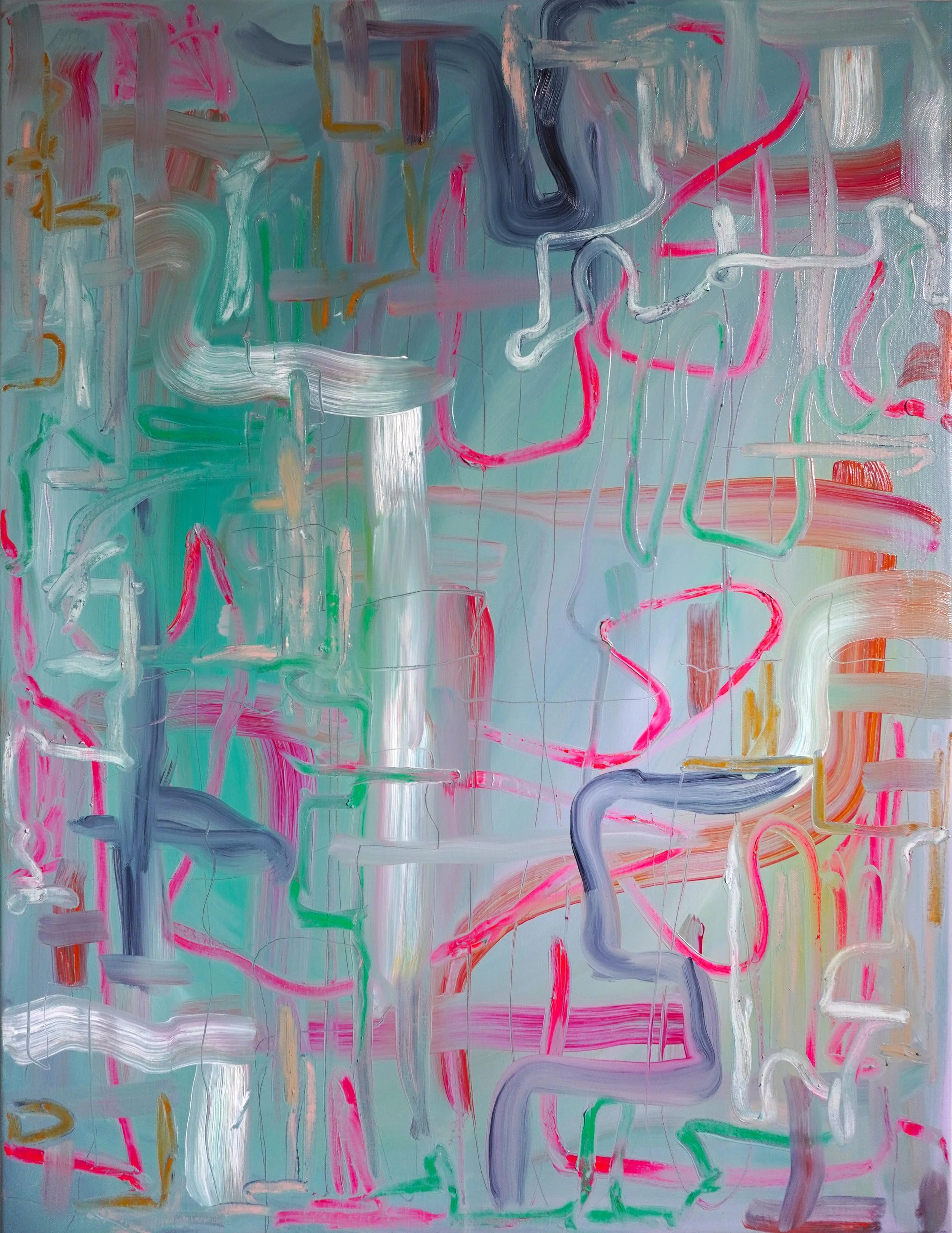 The Untaken Path by Gedi Campbell, 90x70cm, abstract painting in oil paint and oil stick on canvas from the Unbound series. Features scraped palette knife marks and fluid gestures.