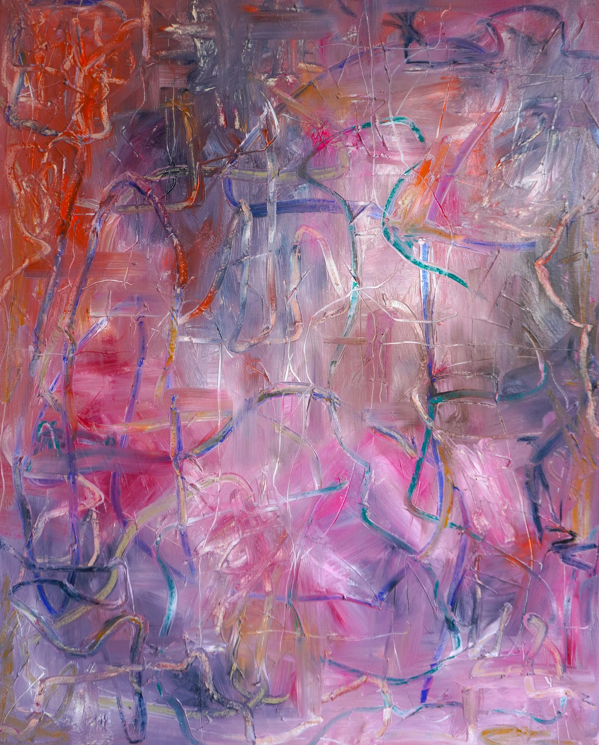 Continuum by Gedi Campbell, 75x60cm, abstract painting in oil paint over acrylic medium base on canvas from the Liminal Echoes series. Features layered texture, blended tones and subtle oil stick lines.
