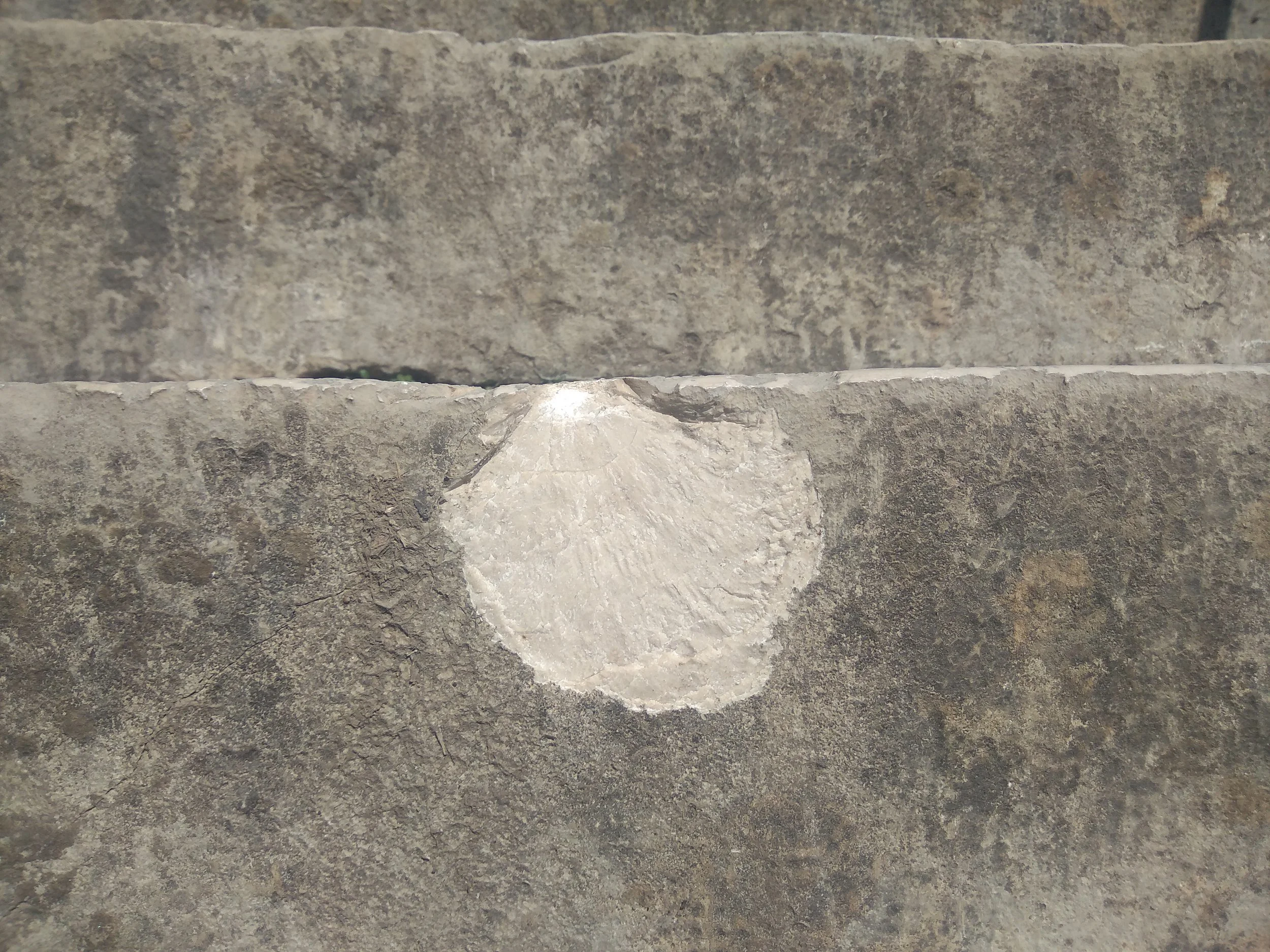 Une image montrant deux lignes de pierres en pierre naturelle, avec une dernière pierre en dessous. La surface est rugueuse et grise.