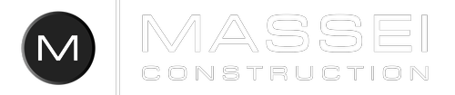 Massei Construction logo with black background and white text