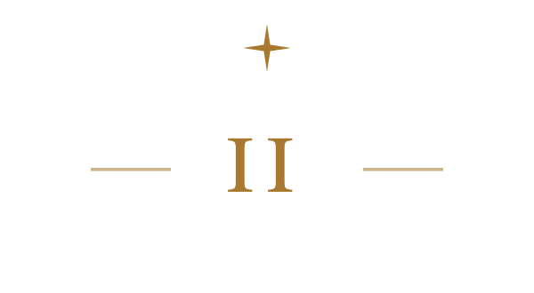 Black background with gold symbols, including a plus sign, a horizontal line, the Roman numeral II, and a vertical line.