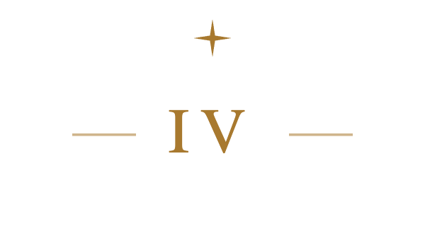 Black background with a gold star at the top, and the Roman numeral IV in the center, with gold lines on each side.