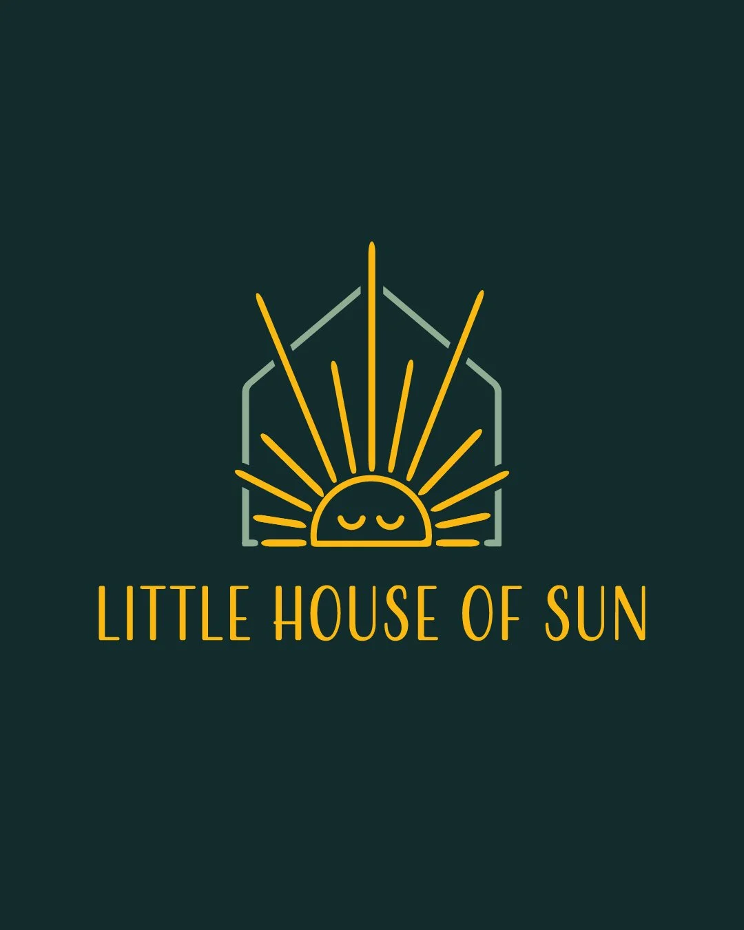 Logo featuring a stylized sun with closed eyes and rays, above the text 'Little House of Sun' on a dark background.
