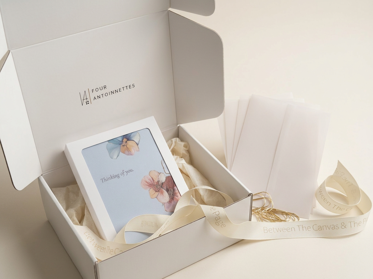 The Individual Lux Stationery Box transforms original fine art into a distinctive stationery set for personal notes, expressions of gratitude, and beautifully considered communication.