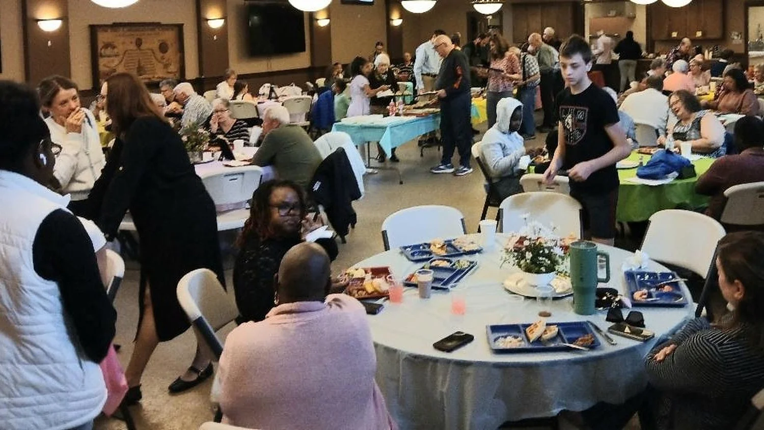 A potluck in Fellowship Hall