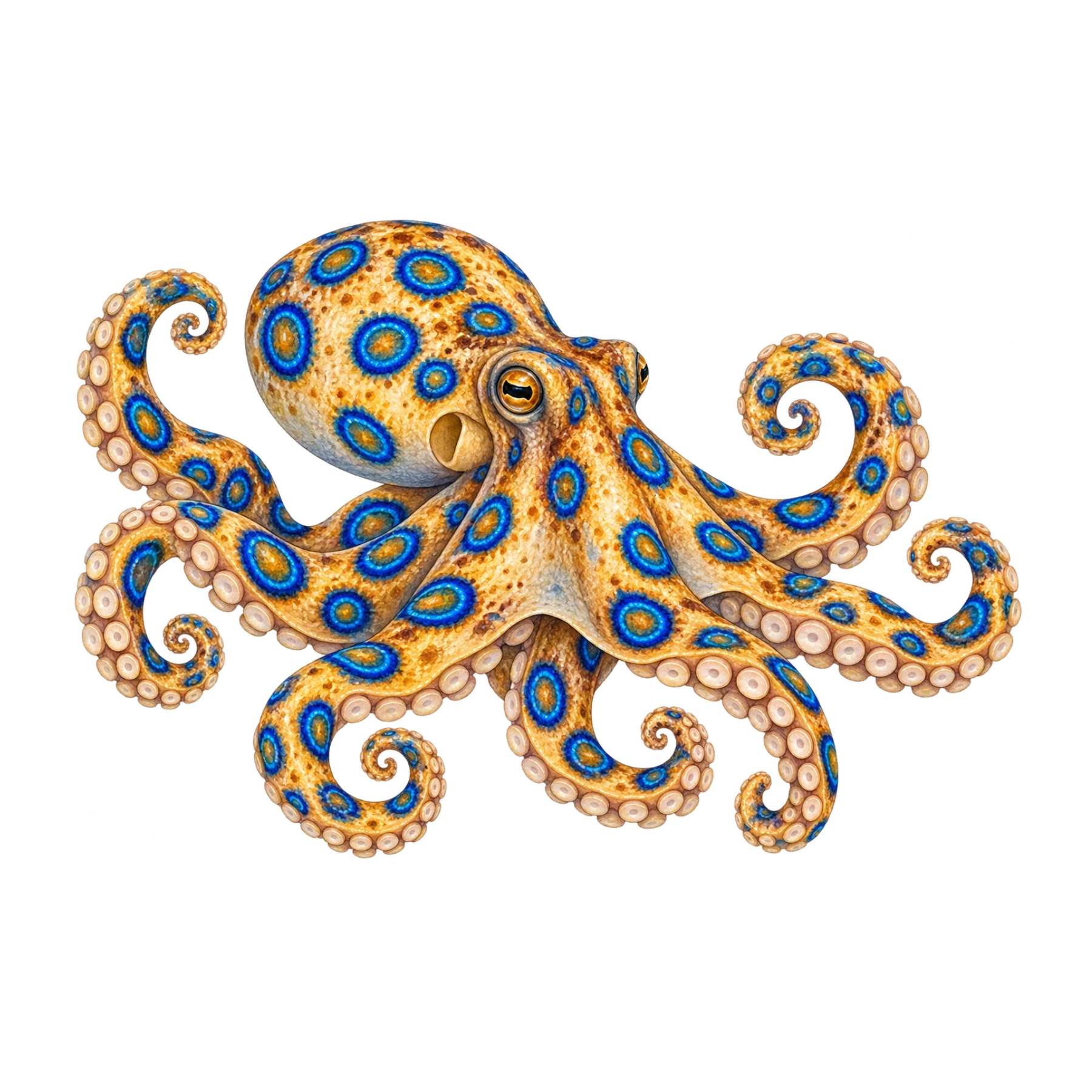 Watercolor octopus, crab, lobster, shrimp and colorful marine invertebrates in whimsical Frog Punk Studio style.