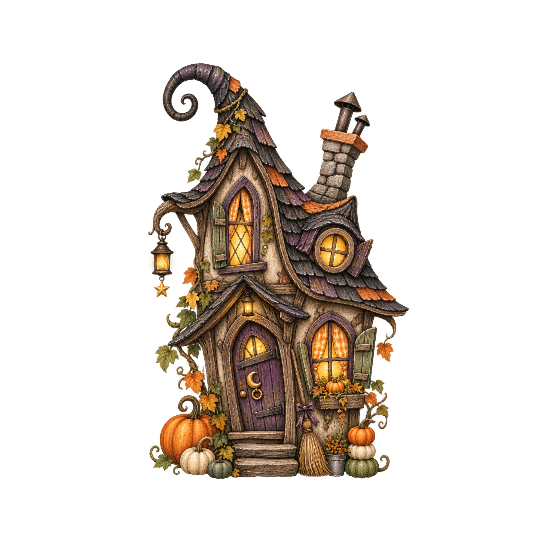 Quirky watercolor Halloween characters with cute ghosts, pumpkins, playful props, and whimsical spooky-season details