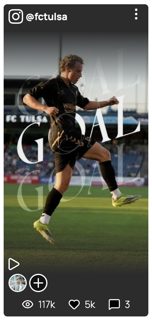 A soccer player jumping on a field during a match, with the text 'GOAL' overlaid on the image.