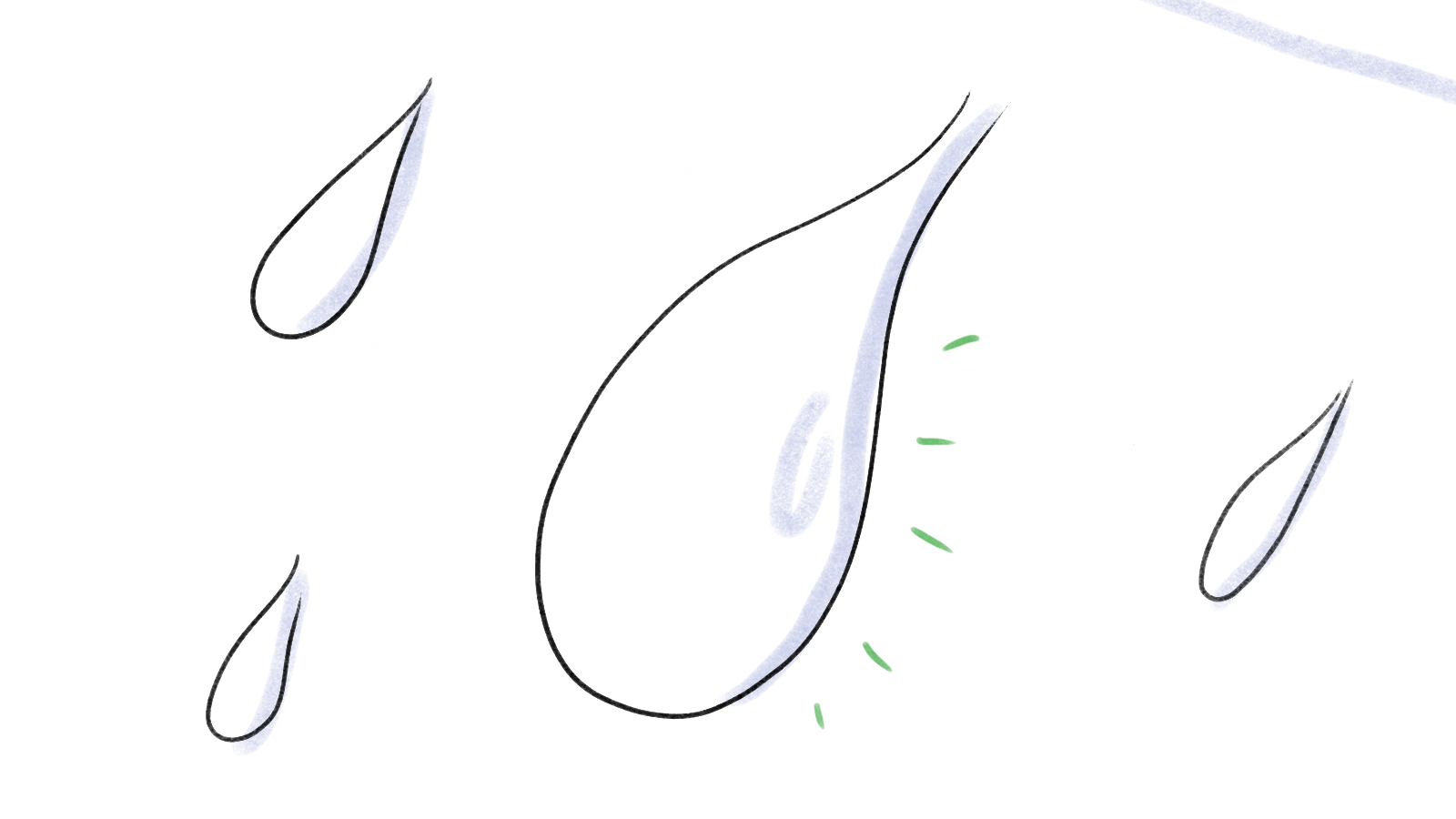 A simplistic cartoon-style drawing of a tulip with three petals, two appearing to be falling. The tulip has light purple shading and is outlined in black.