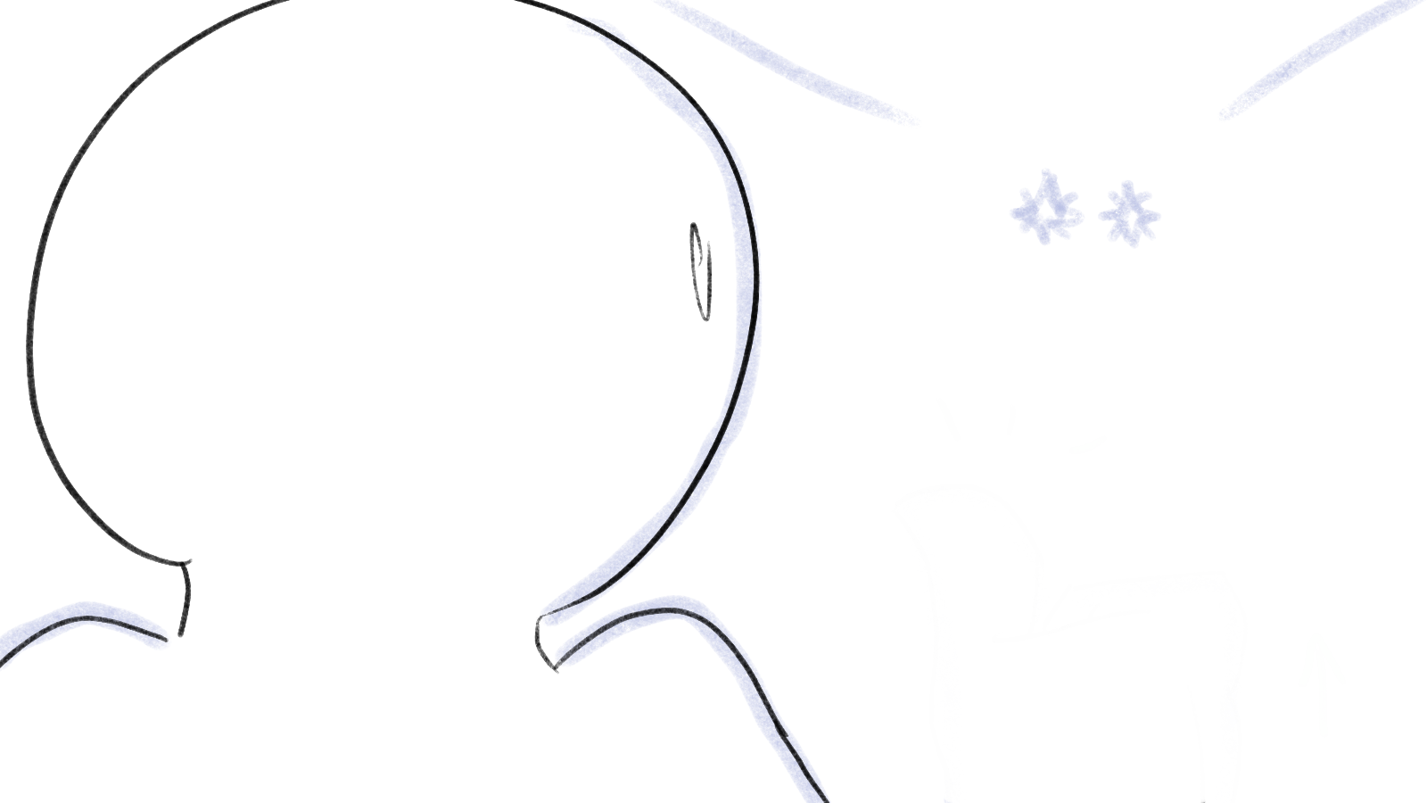Line drawing in profile of a person's head and neck, with snowflakes in the background.