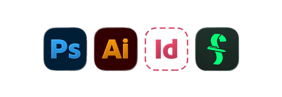Icons for Adobe Photoshop, Adobe Illustrator, Adobe InDesign, and Final Draft.