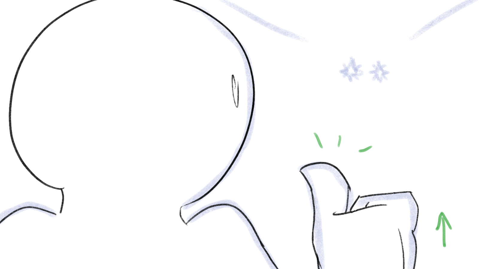 Simple drawing of a person happily pointing at their wrist.