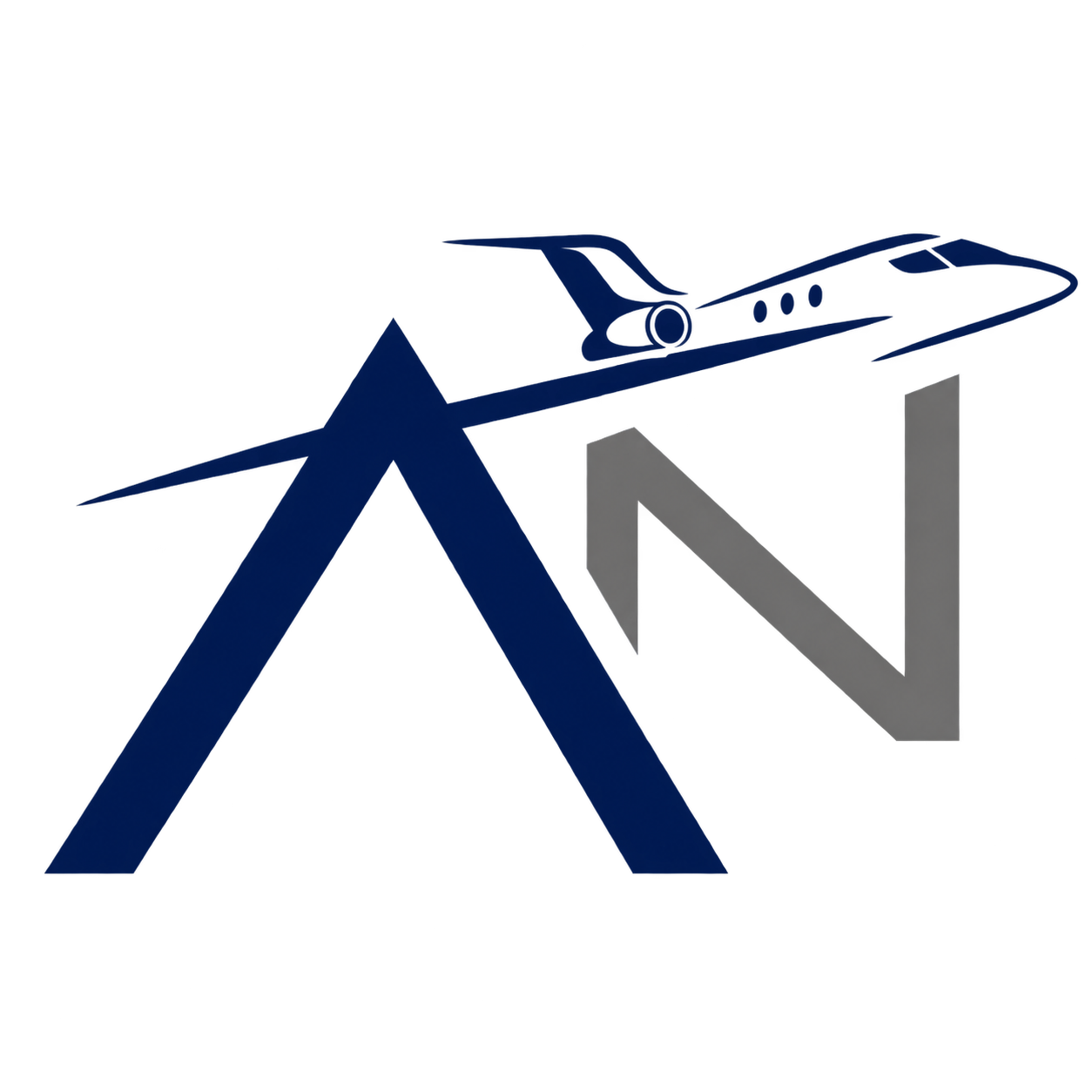 Stylized logo featuring a stylized airplane flying over the letters 'A' and 'N' in a modern, sleek design.