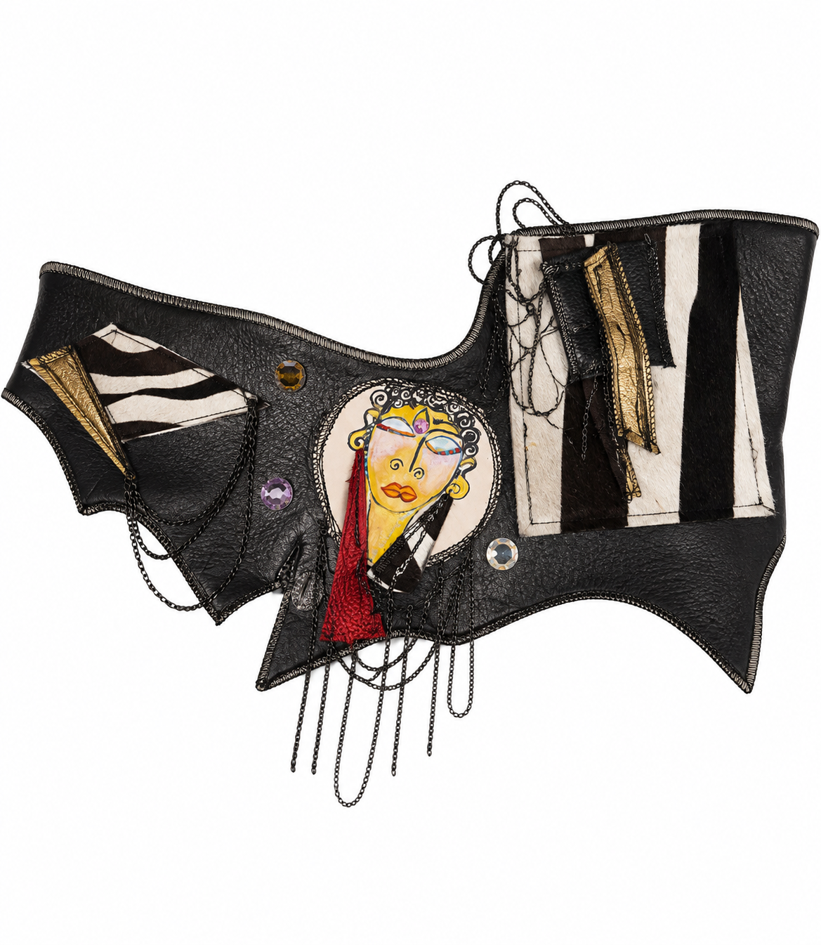 Raw Pearlz KORA wide black belt with layered handcrafted fabric and artistic details